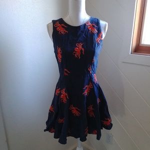 Navy Blue Embroidered Octopus Dress w/ Open Back